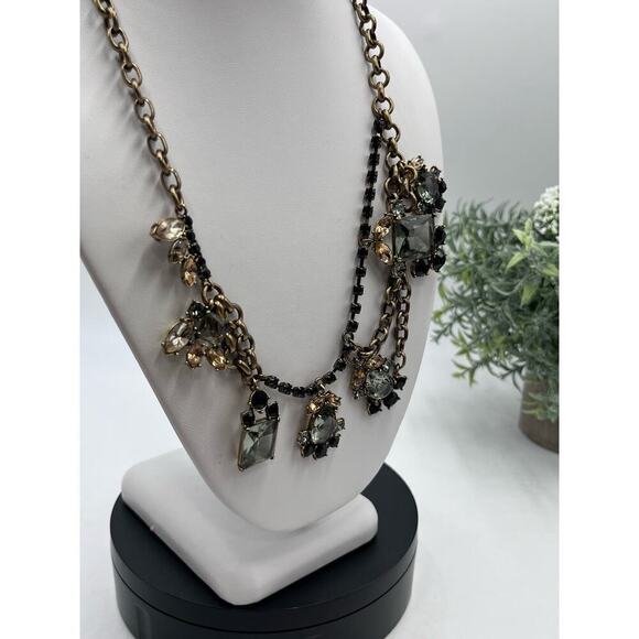 J. Crew Asymmetrical Drape Topaz Black Gray Rhinestone Necklace - Picture 6 of 16